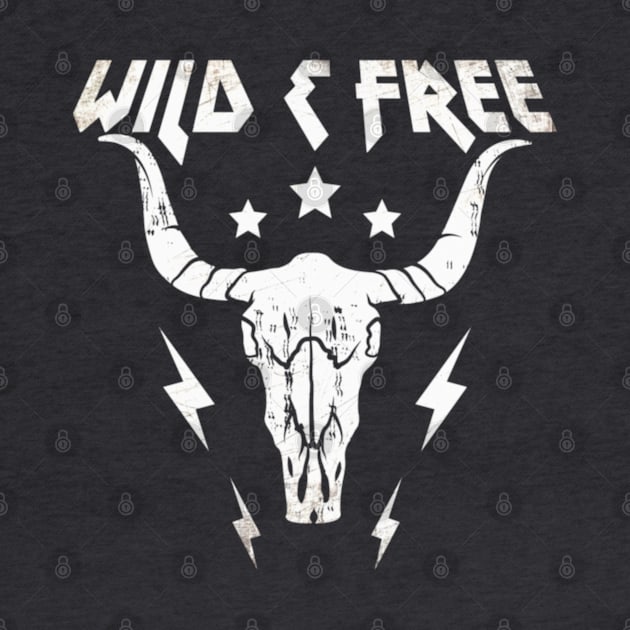 Wild and Free Steer Cattle Longhorn Skull Bohemian Boho by Sassee Designs